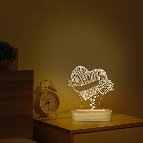 3D Illusion Heart LED Night Light for Girlfriend Wife Romantic Valentine Day Gifts